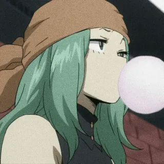 🖤 Anime, Guma balonowa, Postać kobieca, Zielone włosy, Kreskówka, Animacja telegram sticker