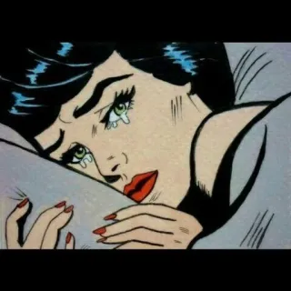 😓 mujer, llorando, triste, cómics, pop art, vintage, melancolía telegram sticker