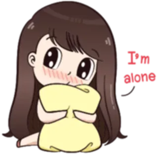 😉 I'm alone 외로운, 슬픈, 소녀, 귀여운, 만화 whatsapp sticker