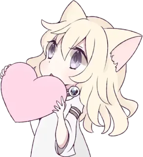 ❤ สาวหูแมว, อนิเมะ, น่ารัก, คาวาอิ, หัวใจ, จิบิ telegram sticker