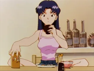 😕 Misato Katsuragi Neon Genesis Evangelion Аниме, Женский персонаж, Еда, Пиво, Мисато, Евангелион whatsapp sticker