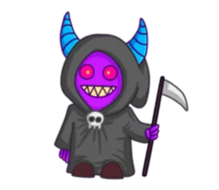 👿 Dämon, Cartoon, Sense, Teufel, Monster, Kreatur, Lila, Kapuze, Halloween whatsapp sticker