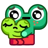 😔 rana, amore, carino, abbraccio, amicizia, cartone animato whatsapp sticker