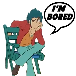 😕 I'M BORED chán, hoạt hình, đang ngồi, bong bóng thoại, anime telegram sticker