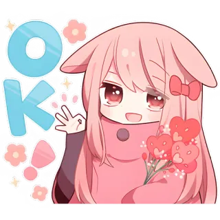 👌 OK Anime, Fofo, Ok, Corações, Kawaii, Menina whatsapp sticker