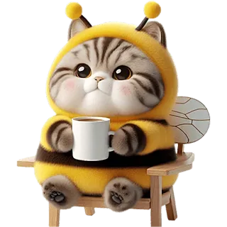 🫖 แมว, ผึ้ง, สัตว์, กาแฟ, น่ารัก, การ์ตูน, คาวาอิ whatsapp sticker