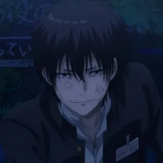 ♠️ anime, smug, male, dark hair, school uniform, scarred telegram sticker