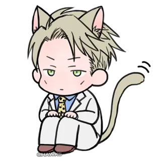 😐 @HAWKS Katze, kawaii, chibi, Anime, Illustration telegram sticker