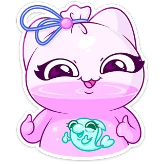 👍 고양이, 만화, 귀여운, 사랑스러운, 스티커, 핑크, 동물, 포유류 telegram sticker