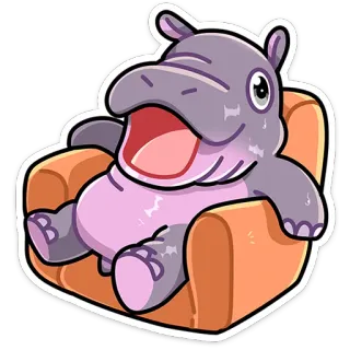 📺 hipopotam, zwierzę, słodki, krzesło, kreskówka, zrelaksowany, siedzący telegram sticker