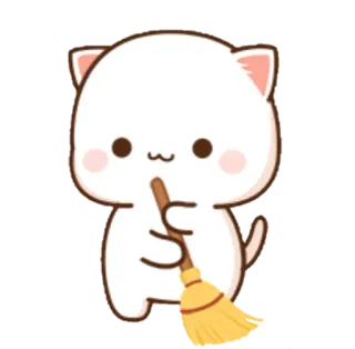 ✨ mèo, dễ thương, hoạt hình, chổi, dọn dẹp, động vật telegram sticker