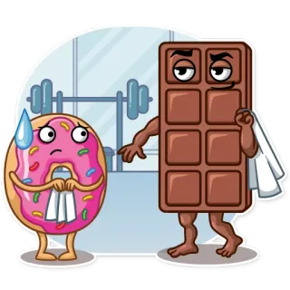 😰 Bánh rán, Sô cô la, Phòng gym, Đồ ăn, Thể dục, Phim hoạt hình telegram sticker