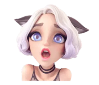 😨 кошачьи ушки, мультяшный персонаж, аниме девушка, удивленное лицо, цифровое искусство, милый, чокер telegram sticker