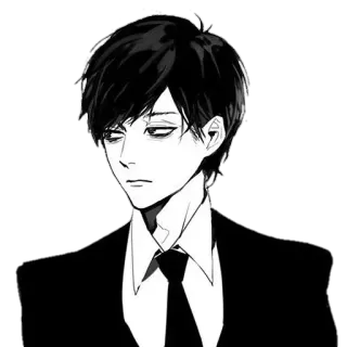🪁 อนิเมะ, มังงะ, สูท, เนคไท, ตัวละคร, ขาวดำ telegram sticker