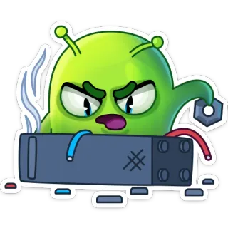 😖 Alien, Verde, Dibujo animado, Máquina, Enojado, Tecnología telegram sticker