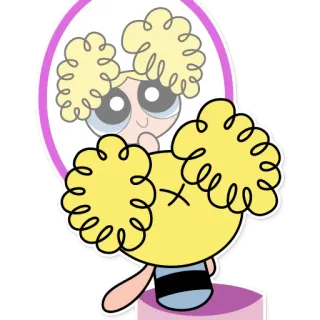 🥰 Bubbles Powerpuff Girls cartone animato, ragazza, carina, bionda, bolle, specchio telegram sticker
