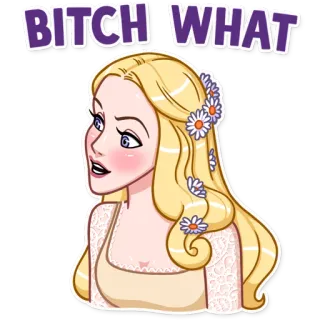😠 BITCH WHAT Frau, blond, Blumen, Meme, Gesichtsausdruck telegram sticker
