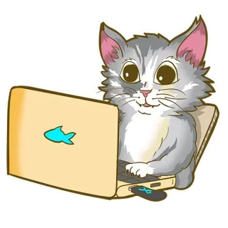 😩 кот, ноутбук, компьютер, рыба, животное, милый whatsapp sticker