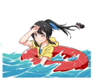 🌊 Anime, Cartone animato, Ragazza, Ciambella, Acqua, Spiaggia, Carino, Estate whatsapp sticker