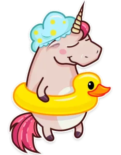 🛀 Unicórnio, Pato, Piscina, Natação, Touca de banho, Fofo, Animal, Desenho animado whatsapp sticker