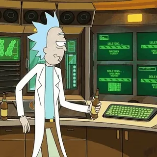 🍺 Rick Sanchez Rick and Morty DELETING... dessin animé, science, alcool, scientifique, série télé, animation adulte telegram sticker