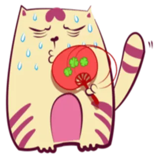 🌤 gato, fan, sudando, agotado, dibujos animados, animal, lindo telegram sticker
