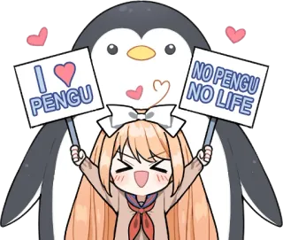 🐧 I <3 PENGU NO PENGU NO LIFE pinguim, animal, anime, fofo, amor, engraçado, placa telegram sticker