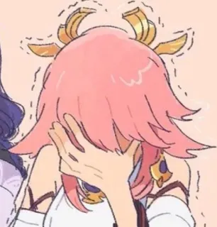🌟 Yae Miko Genshin Impact animé, jeu vidéo, Genshin Impact, Yae Miko, gêné(e), personnage, cheveux roses whatsapp sticker