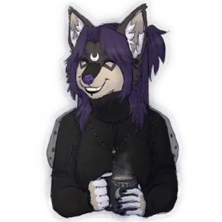 ☕ WITCH bruja, furry, magia, dibujos animados, arte digital, taza de café, cuello alto negro telegram sticker