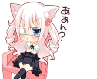 🙁 わたらい anime, chibi, catgirl, cute, kawaii, manga, female, glasses telegram sticker