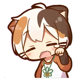😭 gato, anime, chibi, kawaii, sonolento, desenho animado, adesivo whatsapp sticker