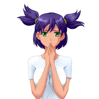 🥺 anime, chica, rogando, personaje, ojos verdes, pelo morado telegram sticker