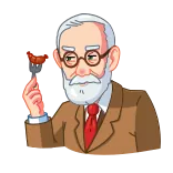 🍴 Sigmund Freud Sigmund Freud, psychologie, worst, eten, cartoon, personage telegram sticker