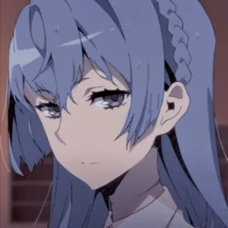 😒 Anime, Fille, cheveux bleus, triste, Manga telegram sticker
