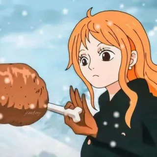 😐 Nami One Piece Nami, One Piece, Anime, Essen, Hähnchen telegram sticker
