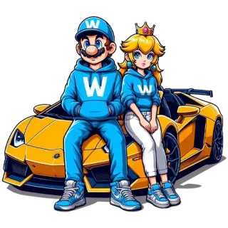 🏎 Mario 马里奥, 碧姬公主, 兰博基尼, 卡通, 超级马里奥 telegram sticker