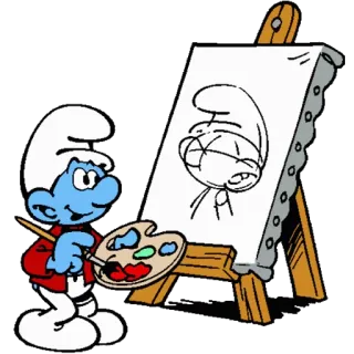🎨 Smurf การ์ตูน, สเมิร์ฟ, จิตรกร, ศิลปิน, ภาพวาด whatsapp sticker