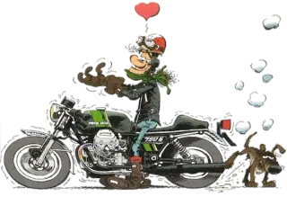 💞 dessin animé, moto, chien, cœur, motard, illustration whatsapp sticker