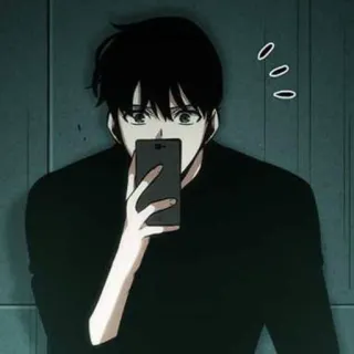 😶 anime, man, cellphone, worried, surprise whatsapp sticker