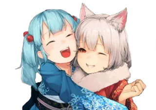 🤗 อนิเมะ, ผู้หญิง, เพื่อน, กอด, น่ารัก, การ์ตูน telegram sticker