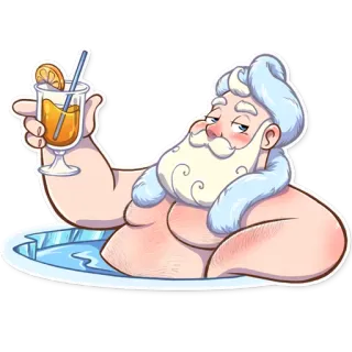 🍹 Santa Claus Papai Noel, feriado, natal, bebida, relaxamento, álcool, piscina, férias whatsapp sticker