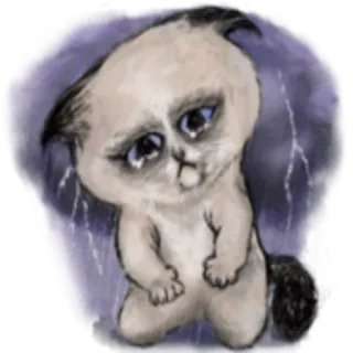 😔 고양이, 슬픈, 비, 울음, 귀여운, 동물, 애완동물 telegram sticker