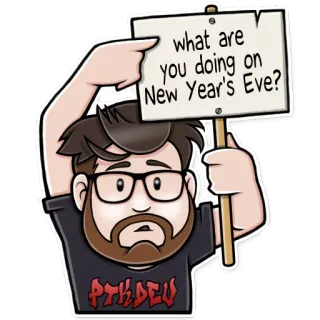 🎆 what are you doing on New Year's Eve? Новый год, Вопрос, Мультфильм, Мужчина, Знак telegram sticker