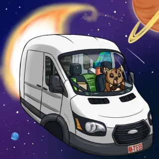 🚐 M-TESS Furgone, Spazio, Pianeta, Cartone animato, Veicolo, Gatto whatsapp sticker