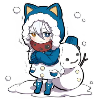 ☃ อนิเมะ, ฤดูหนาว, หิมะ, การ์ตูน, ตัวละคร, หนาว, ตุ๊กตาหิมะ telegram sticker