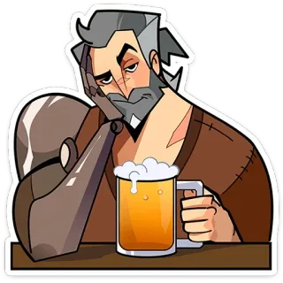 🍺 мужчина, пиво, алкоголь, выпивка, грустный, старик telegram sticker