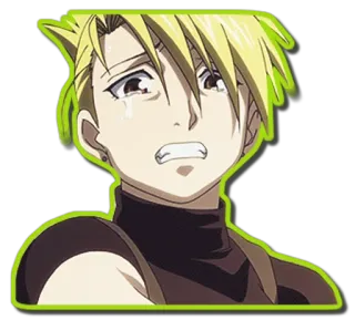 😢 อนิเมะ, สติกเกอร์, ร้องไห้, เศร้า, ผมบลอนด์, ตัวละคร telegram sticker