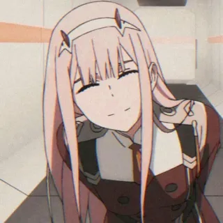 ☺️ Zero Two Darling in the Franxx anime, dziewczyna, różowe włosy, Darling in the Franxx, uśmiech telegram sticker