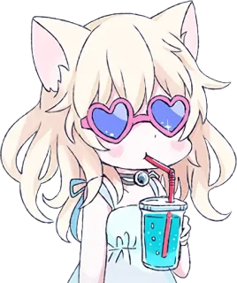 💗 catgirl, anime, chibi, cute, beverage, summer, kawaii telegram sticker