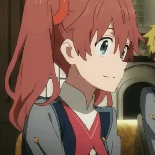 🔗 Miku Darling in the Franxx Anime, Rood haar, Miku, Darling in the Franxx, Personage, Leuk, Meisje telegram sticker